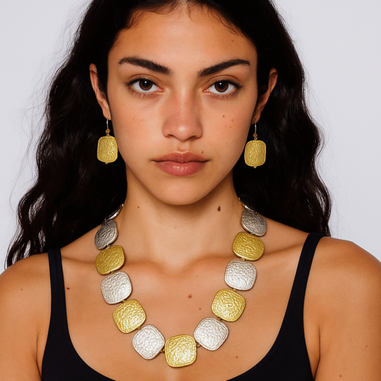 Dual-Tone Handcrafted Textured Necklace Set