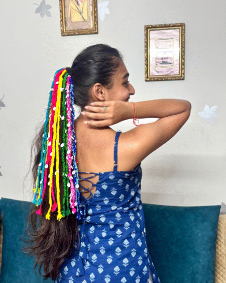 Handcrafted Yarn Hair Extension – Multicolor Braided Strands