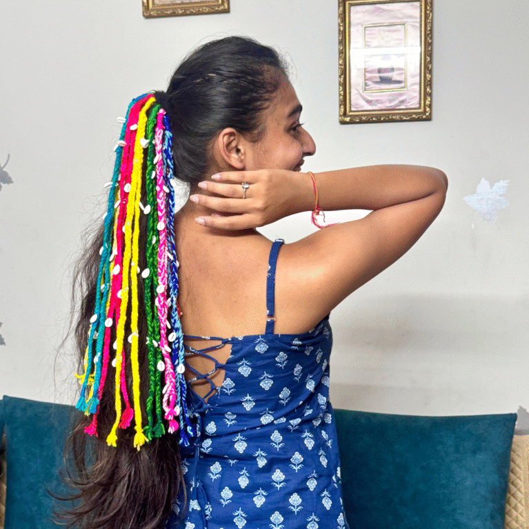 Handcrafted Yarn Hair Extension – Multicolor Braided Strands