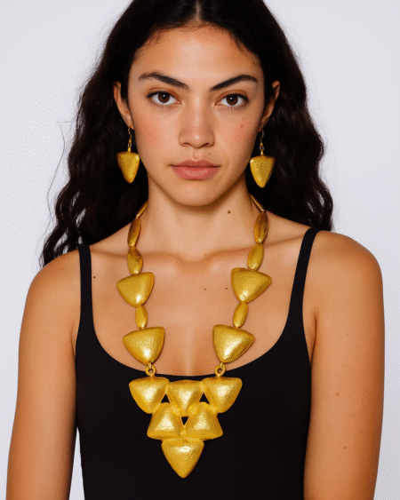 Handcrafted Textured Gold Shield Necklace Set