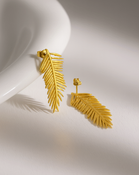 Golden Feather Earrings by VIKTAMNA