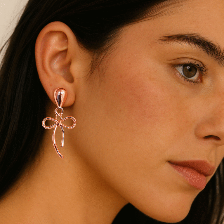 Rose Gold Ribbon Earrings by VIKTAMNA