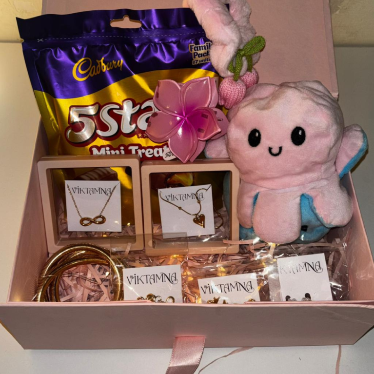 Pink Blossom Jewellery, Toy & Chocolate Gift Hamper