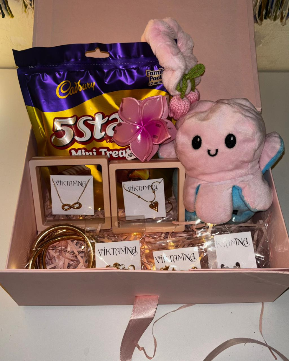 Pink Blossom Jewellery, Toy & Chocolate Gift Hamper