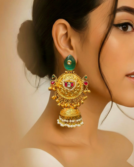 Royal Kashmiri Lotus Jhumka Earrings
