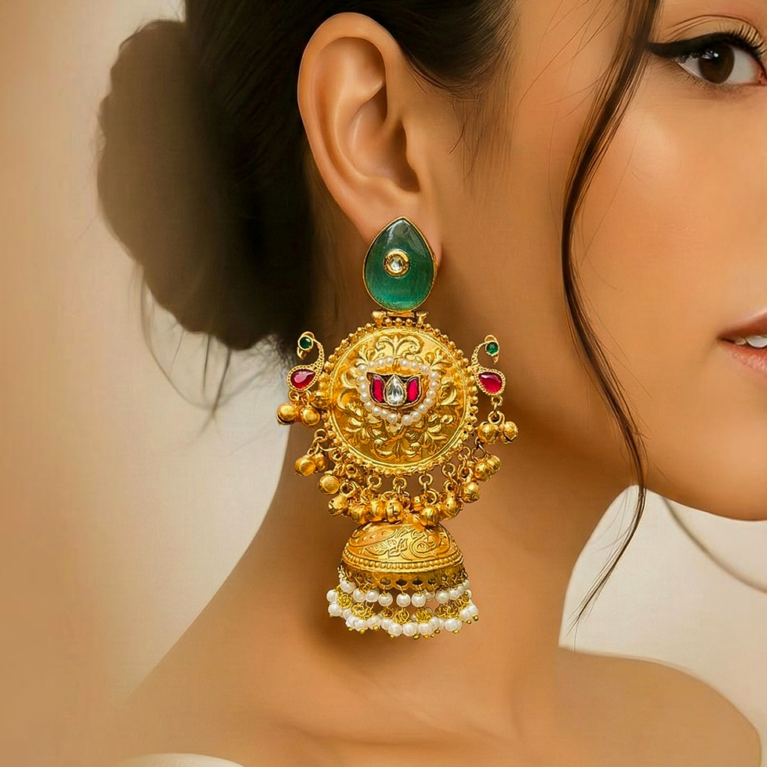Royal Kashmiri Lotus Jhumka Earrings