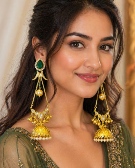 Royal Emerald Pearl Jhumka Earrings