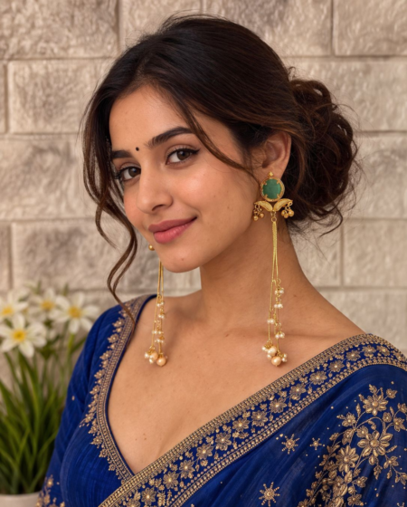 Emerald Chain Drop Kashmiri Earrings