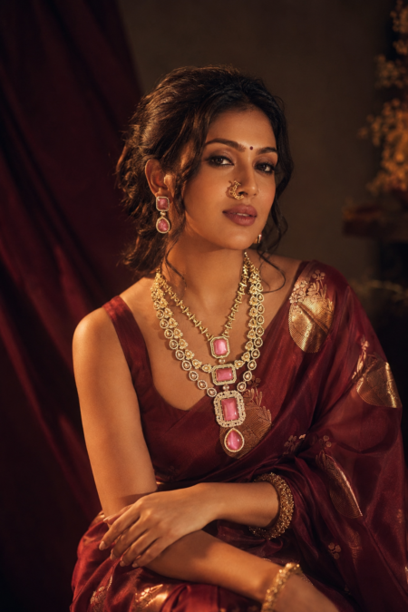 Royal Pink Stone Layered Necklace Set