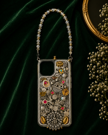 Viktamna Lakshmi Heritage Phone Cover || Luxury Handcrafted Charm Case with Crystal Handle