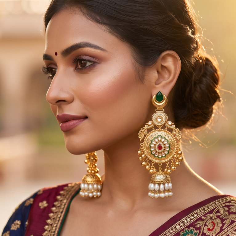 Shahi Meera Circular Brass Kashmiri Jhumkas 👑✨