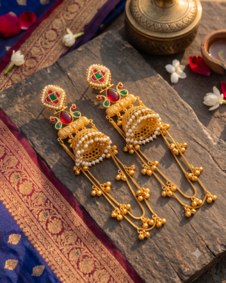 Shahi Begum Brass Kashmiri Jhumkas 👑✨