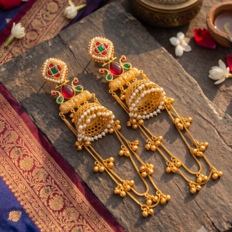 Shahi Begum Brass Kashmiri Jhumkas 👑✨